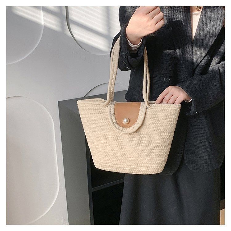 New Pearl Bag Large Capacity Cotton String Woven Handbag For Women