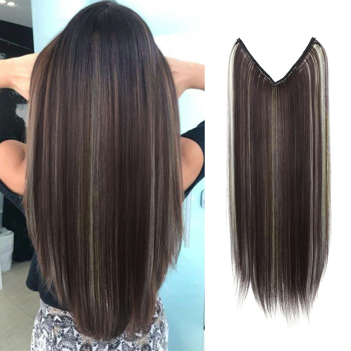 European And American One-piece Long Straight Hair High-temperature Fiber Micro Loop Hair Extensions