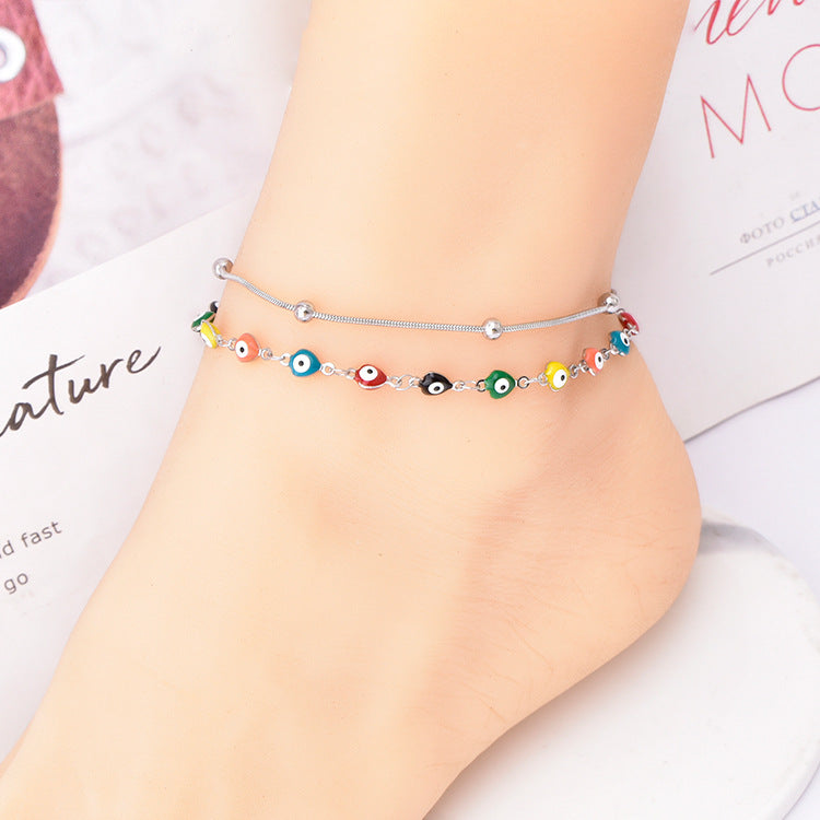 Fashion Double-layer Chain Color Billiards Round Beads Anklet