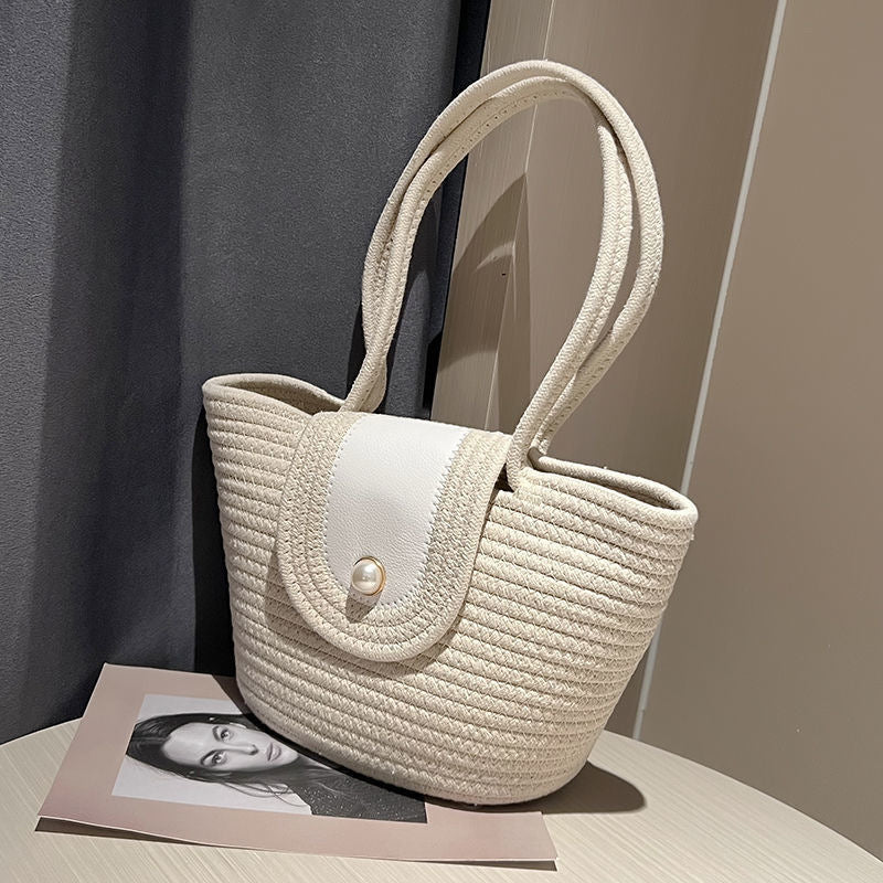 New Pearl Bag Large Capacity Cotton String Woven Handbag For Women