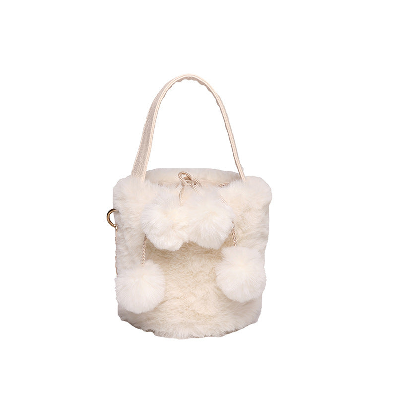 Women's Plush Large Capacity Portable Chain Cross Body Bucket Bag