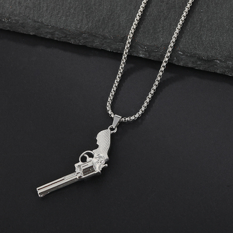 New Fashion Titanium Steel Revolver Pendant Personality Denim Necklace