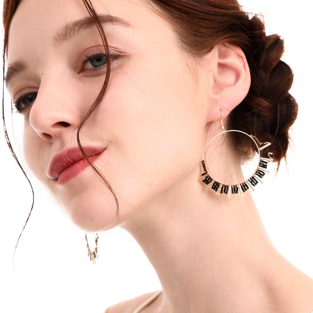 New Bead Earrings Wave Ethnic Style Niche Retro Circle Beaded