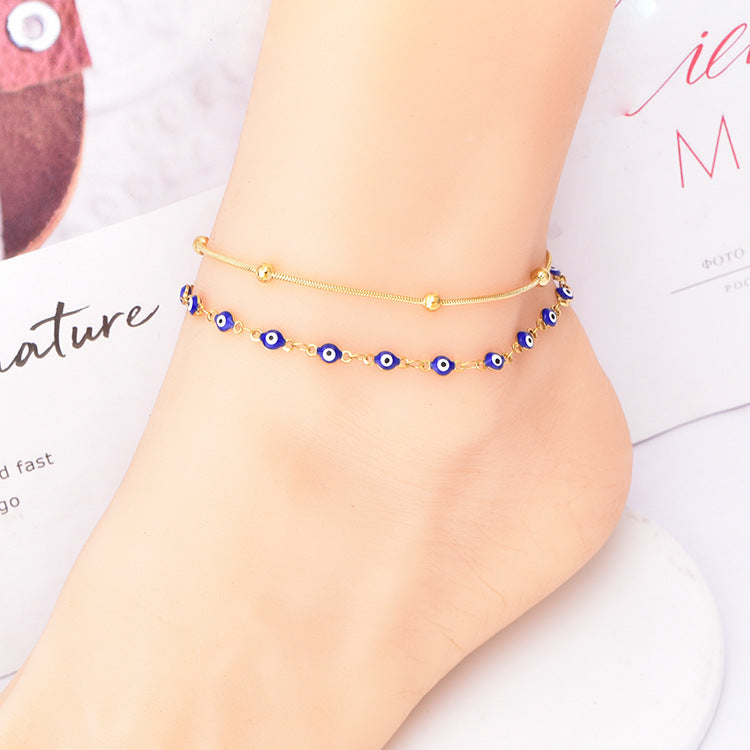 Fashion Double-layer Chain Color Billiards Round Beads Anklet