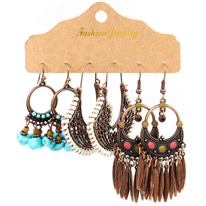 New Alloy Antique Handmade Tassel Woven Dream Net Earrings