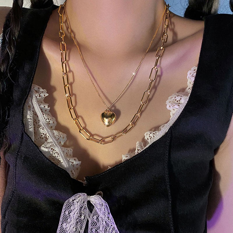 Double Layers Loving Heart Chain Twin Necklace Female Clavicle Chain