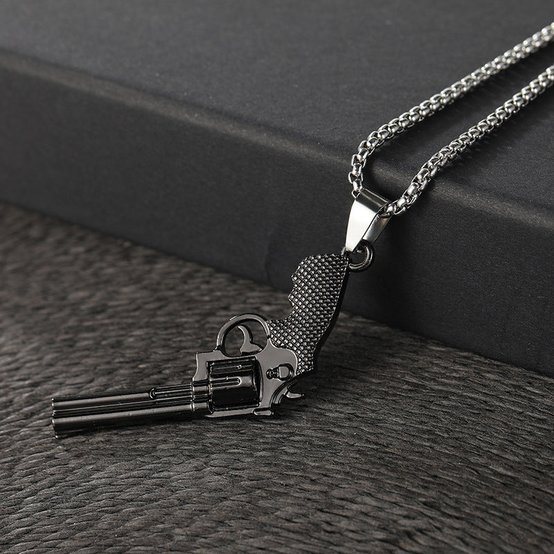 New Fashion Titanium Steel Revolver Pendant Personality Denim Necklace