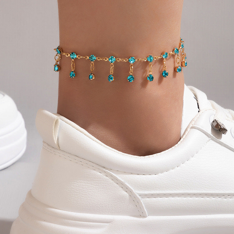 Creative Simple Alloy Anklet With Diamond Tassle Fashion Foot Ornaments