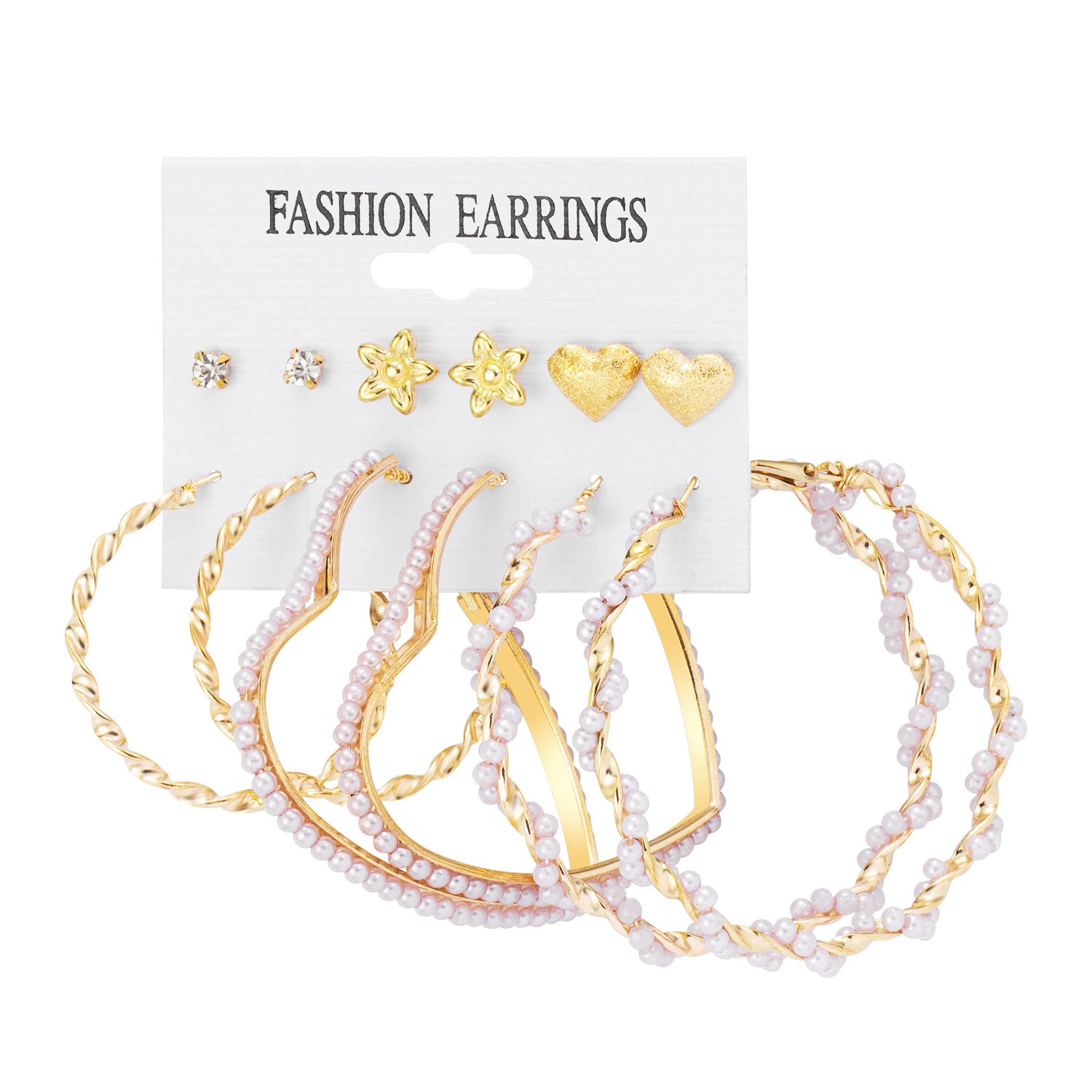 New Vintage Geometric Pearl Earrings 6-piece Set