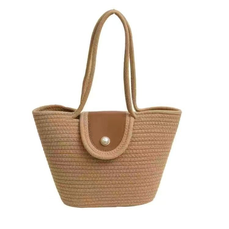 New Pearl Bag Large Capacity Cotton String Woven Handbag For Women