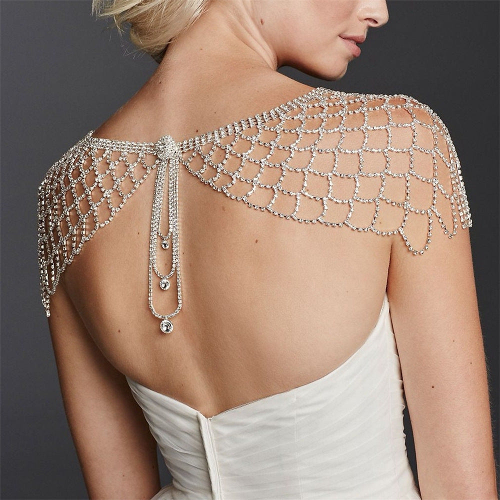 Fashion Rhinestone Mesh Hollow Out Long Fringe Pendant Shoulder Chain Bridal Wedding Evening Dress Crystal Shawl