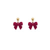 Wine Red Flocking Bow Stud Earrings Women's