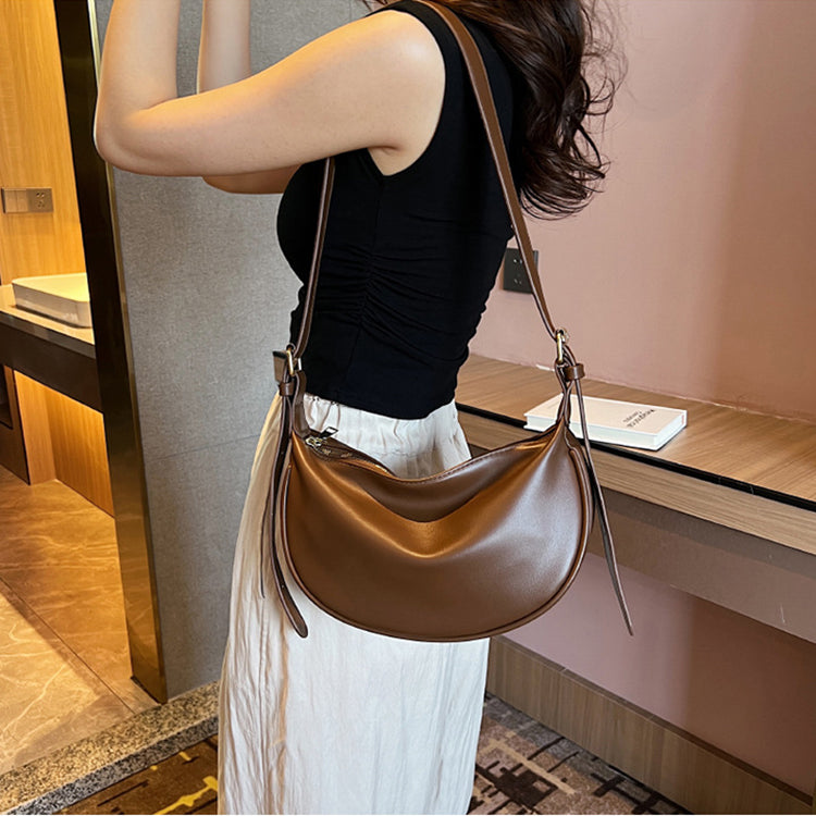 Moon Shape Underarm Bag Solid Color Small Shoulder Messenger Bag