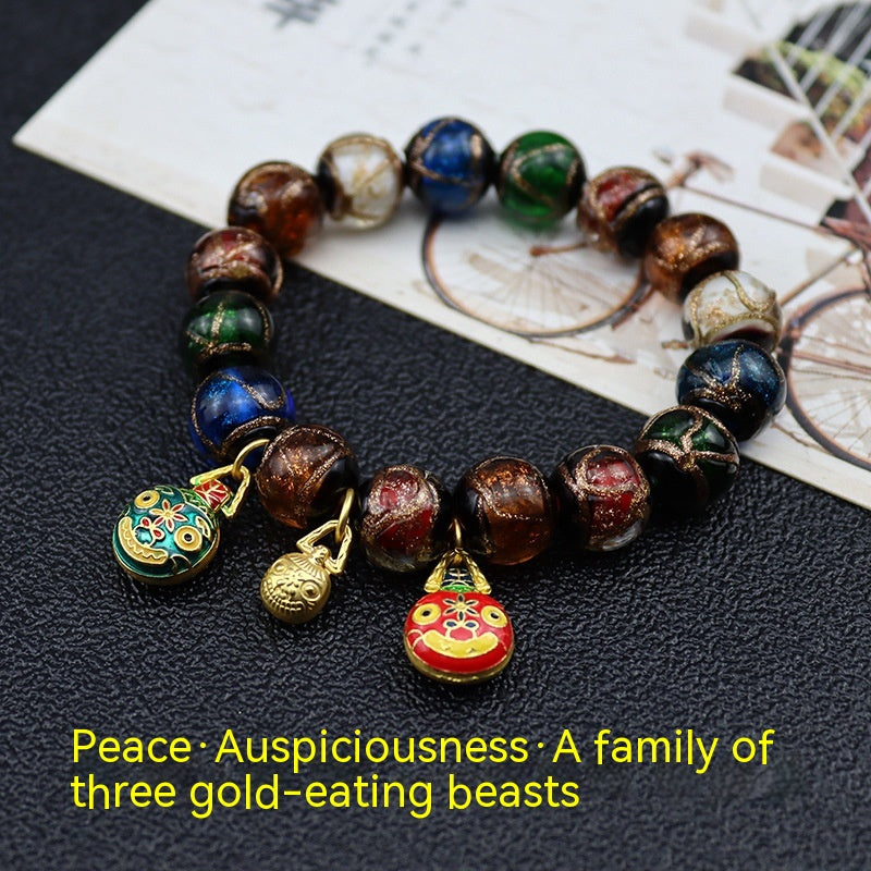 Fragrant Gray Colored Glaze Bracelet Colorful Multi-treasure Swallowing Beast Gold Silk Glass Bead