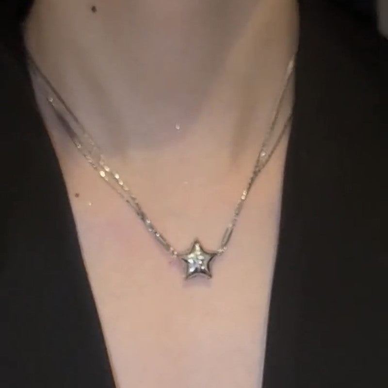 Magnetic Diamond-embedded Five-pointed Star Necklace Summer Stainless Steel Clavicle Chain Affordable Luxury Style Ladies