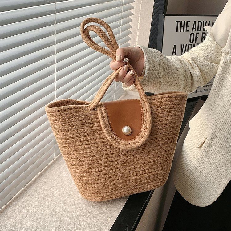 New Pearl Bag Large Capacity Cotton String Woven Handbag For Women