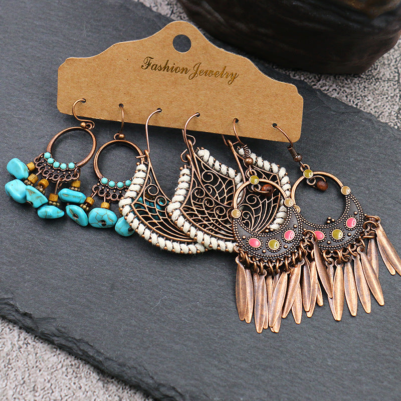 New Alloy Antique Handmade Tassel Woven Dream Net Earrings