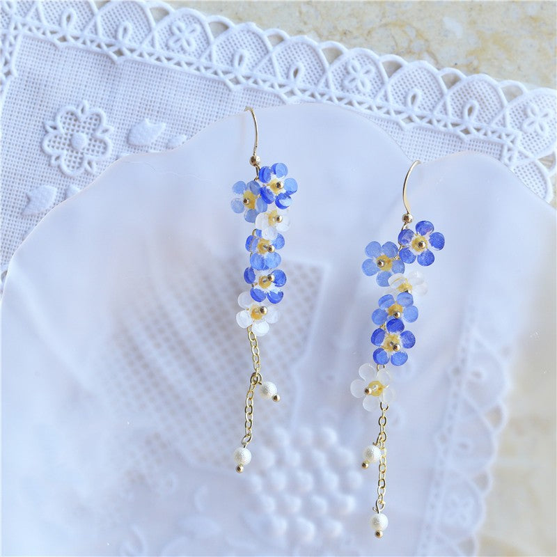 Don't Forget Me Flower Tassel Long Earrings