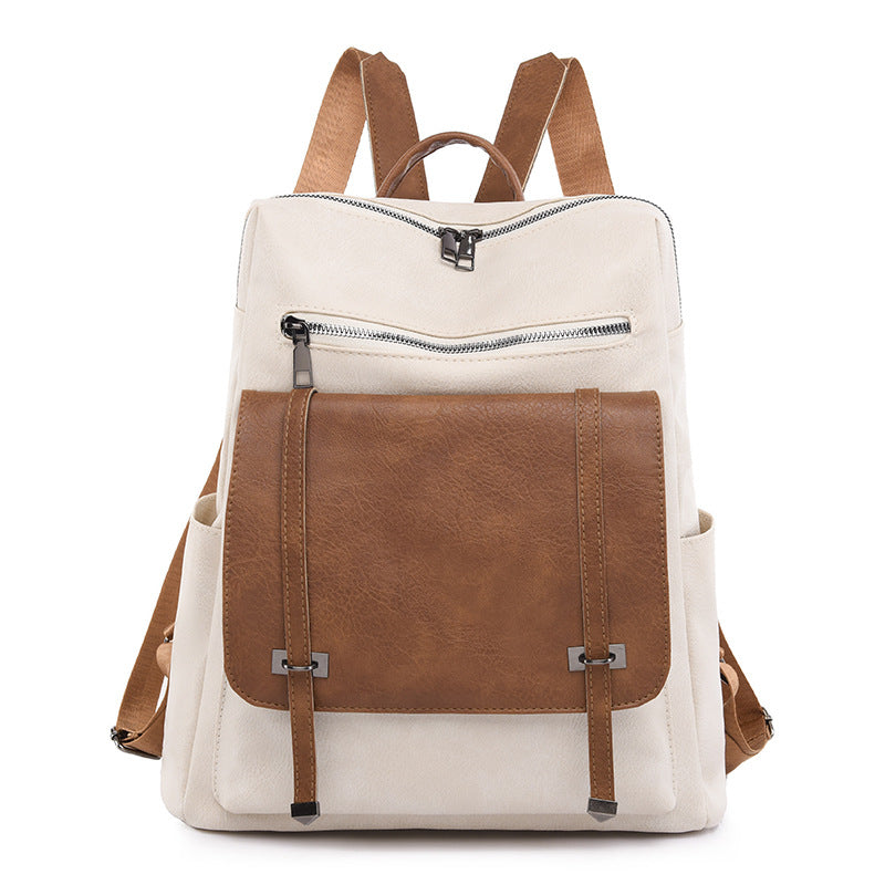 Retro Large Capacity Contrast Color Women's Pu Backpack