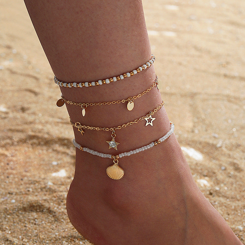 New Jewelry Alloy Double Layer Anklet Love Circle Piece Chain