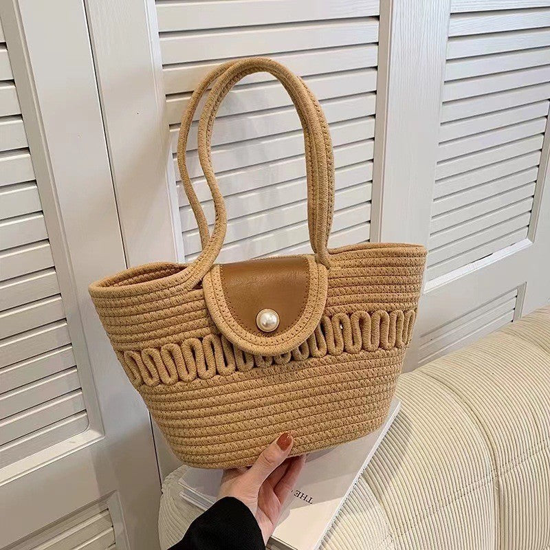 New Pearl Bag Large Capacity Cotton String Woven Handbag For Women