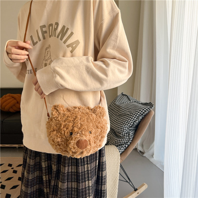 Brown Series Cute Furry Bear Messenger Bag For Girls